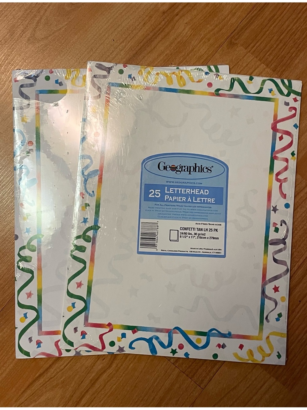 Bundle of 2 Geographics Confetti letterhead computer paper packs of 25 sheets